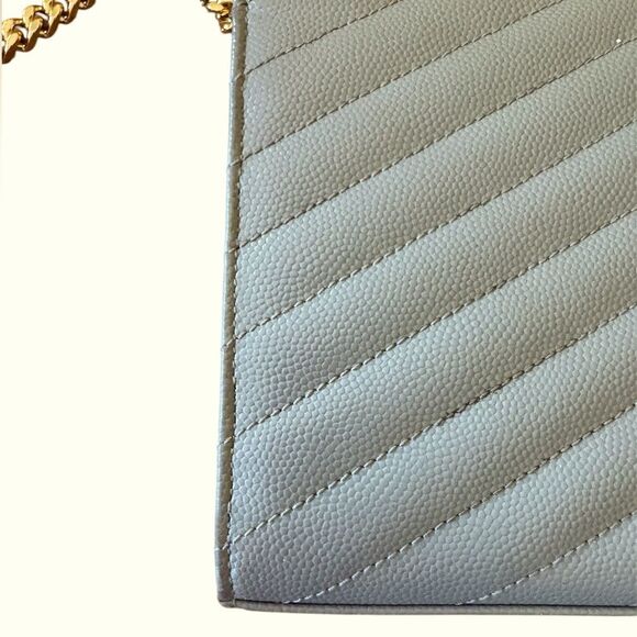 Auth Saint Laurent Gray Caviar Quilted Cassandre Wallet On Chain (WOC) Clutch - Picture 13 of 14